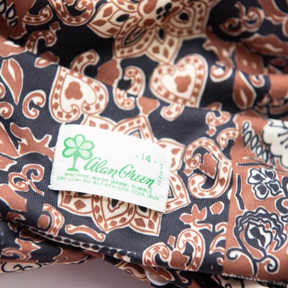 Vintage Alan Green Top Graphic Print Button Down Shirt 70s Brown Size 14 - Picture 3 of 4
